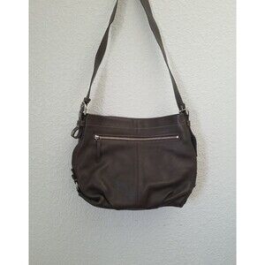 Coach F1060-F15064 Brown Leather Duffle Crossbody Purse purple Lining used